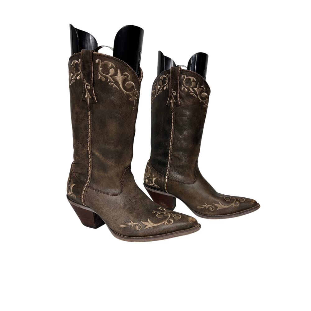 Durango Crush RD3203 Western Cowboy Boots Women’s 8.5M Brown Leather Embroidered